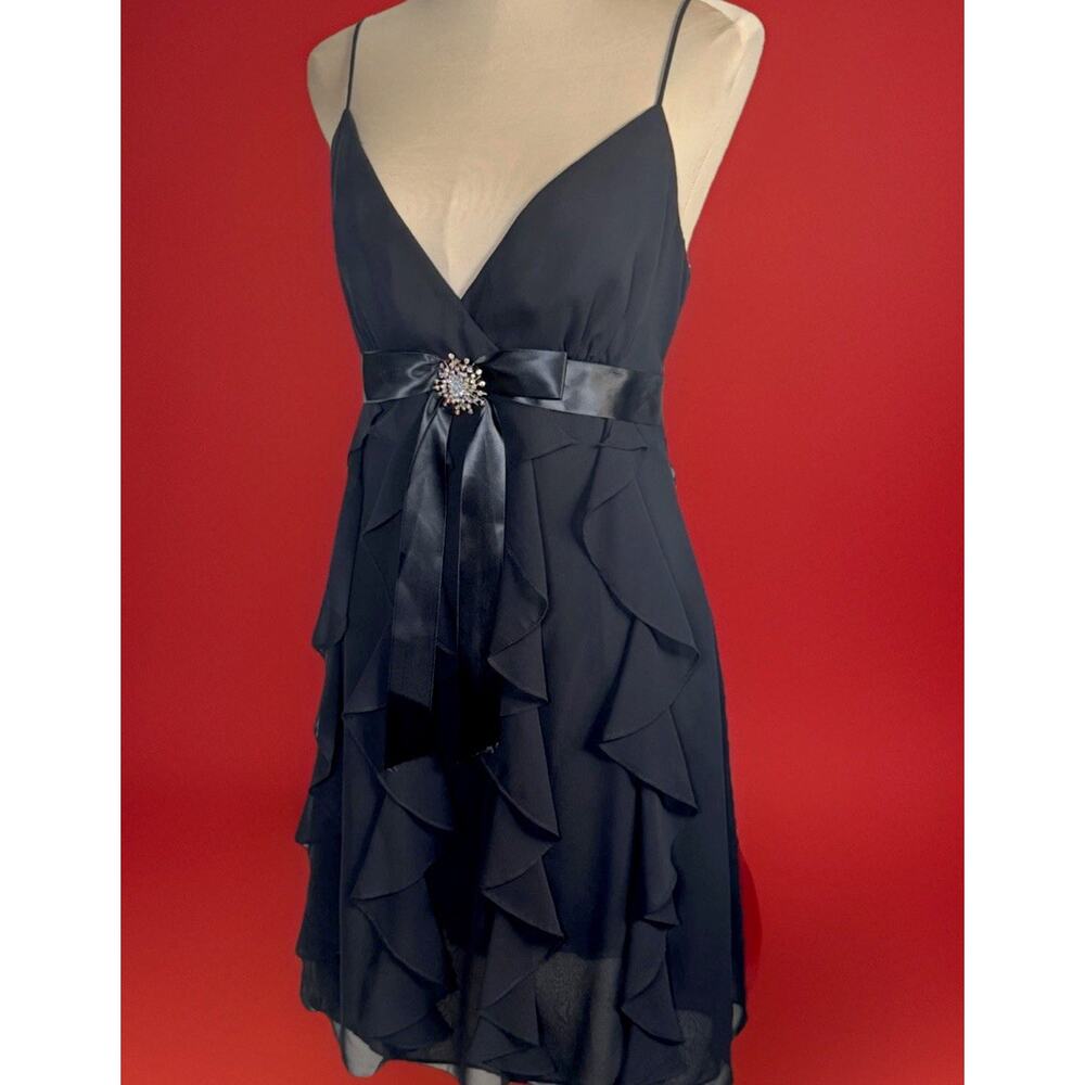 Betsy And Adam Cocktail Dress | Tired Ruffles| Black| Gossip Girl | 90s | 2000s